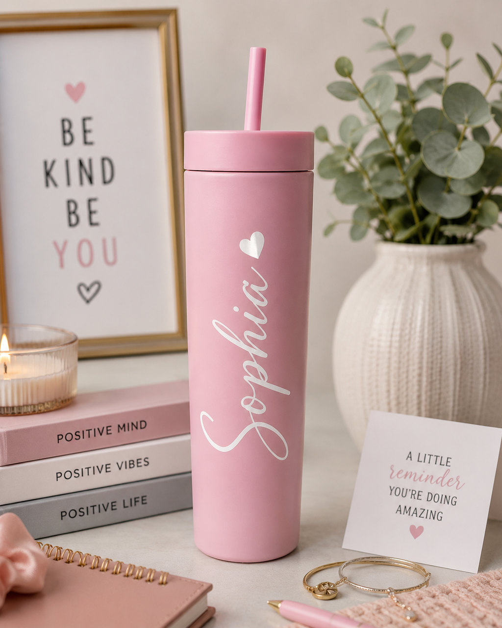 Personalized Floral Skinny Tumbler – Custom Gift Cup